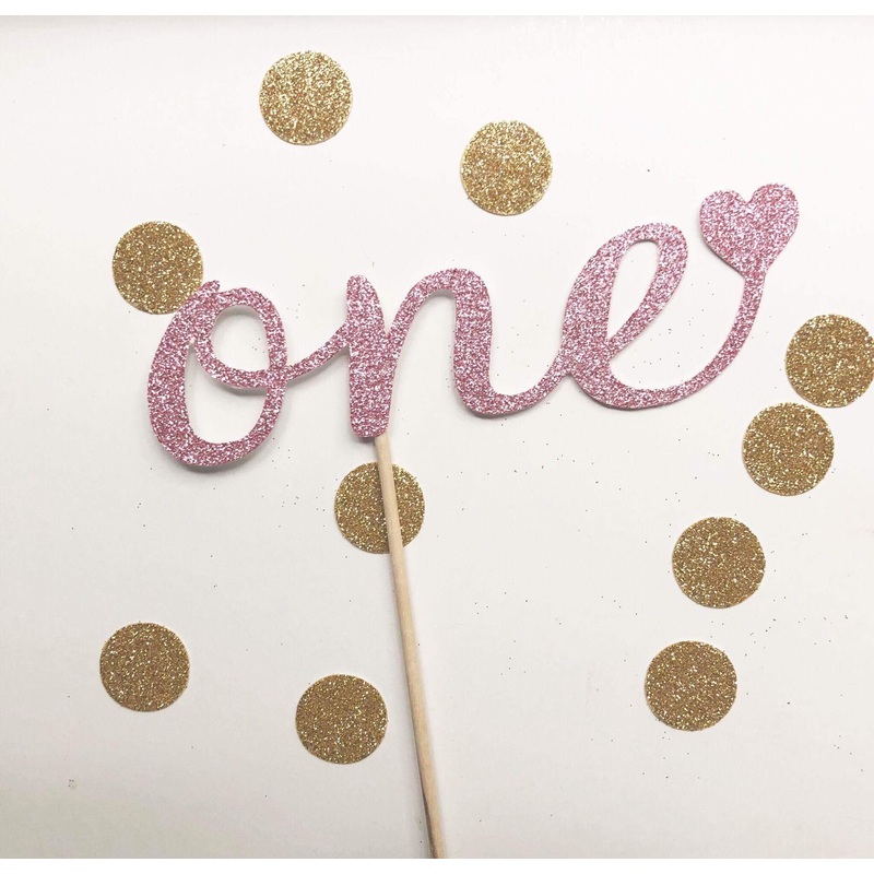 Glitter Cake Topper One Pink Heart