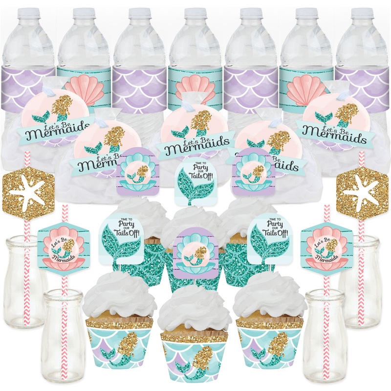 Let's Be Mermaids - Baby Shower or Birthday Party Favors and Cupcake Kit - Fabulous Favor Party Pack - 100 Pieces