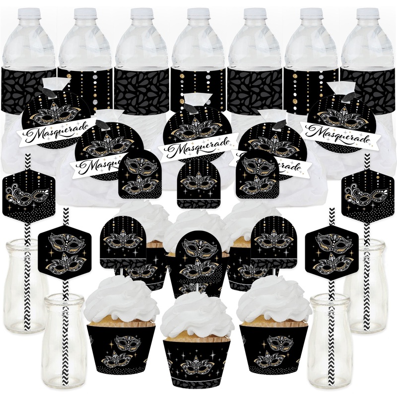 Masquerade - Venetian Mask Party Favors and Cupcake Kit - Fabulous Favor Party Pack - 100 Pieces