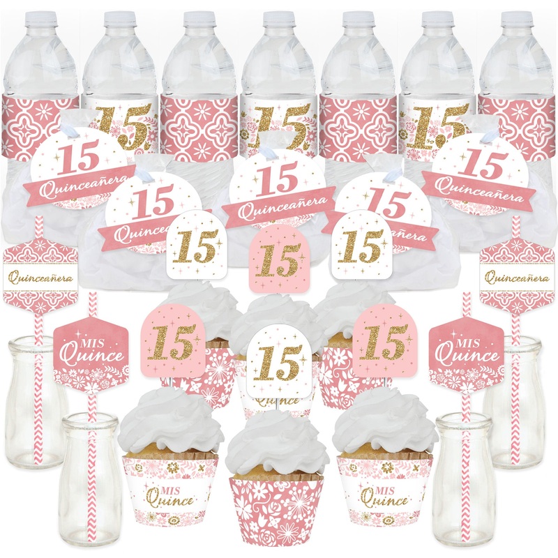 Mis Quince Anos - Quinceanera Sweet 15 Birthday Party Favors and Cupcake Kit - Fabulous Favor Party Pack - 100 Pieces