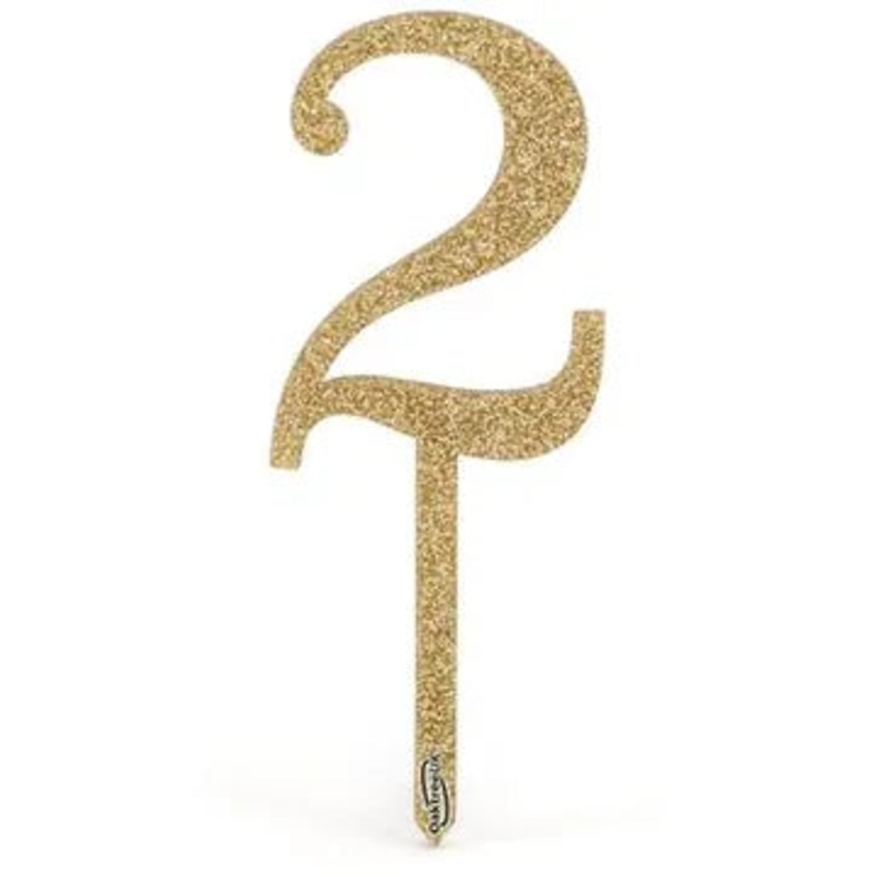 Oaktree Acrylic Sparkling Fizz Gold Cake Topper No.2 H150mm x W54mm