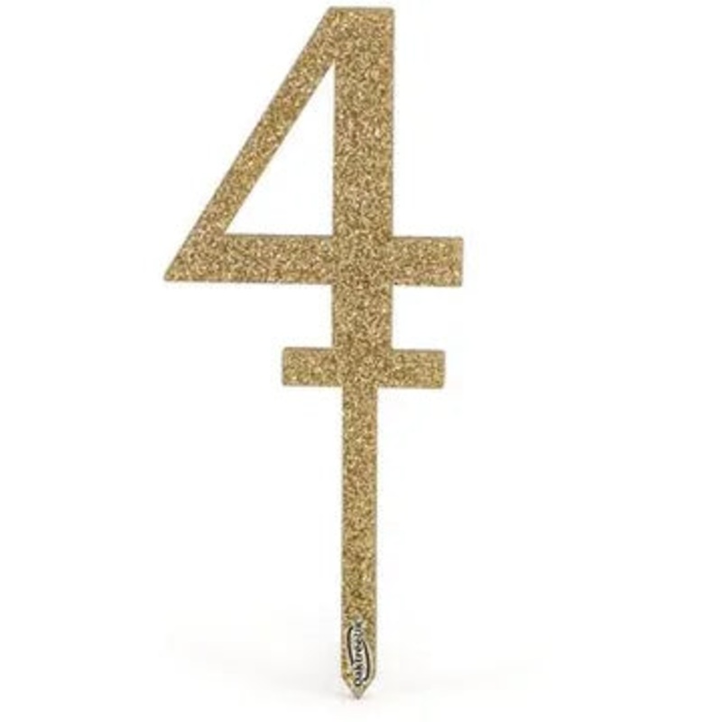 Oaktree Acrylic Sparkling Fizz Gold Cake Topper No.4 H150mm x W58.5mm