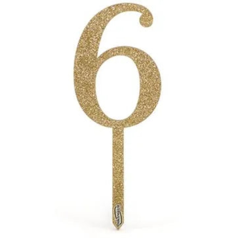 Oaktree Acrylic Sparkling Fizz Gold Cake Topper No.6 H150mm x W52.5mm