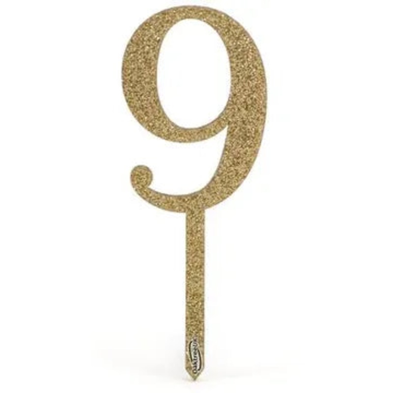 Oaktree Acrylic Sparkling Fizz Gold Cake Topper No.9 H150mm x W52mm