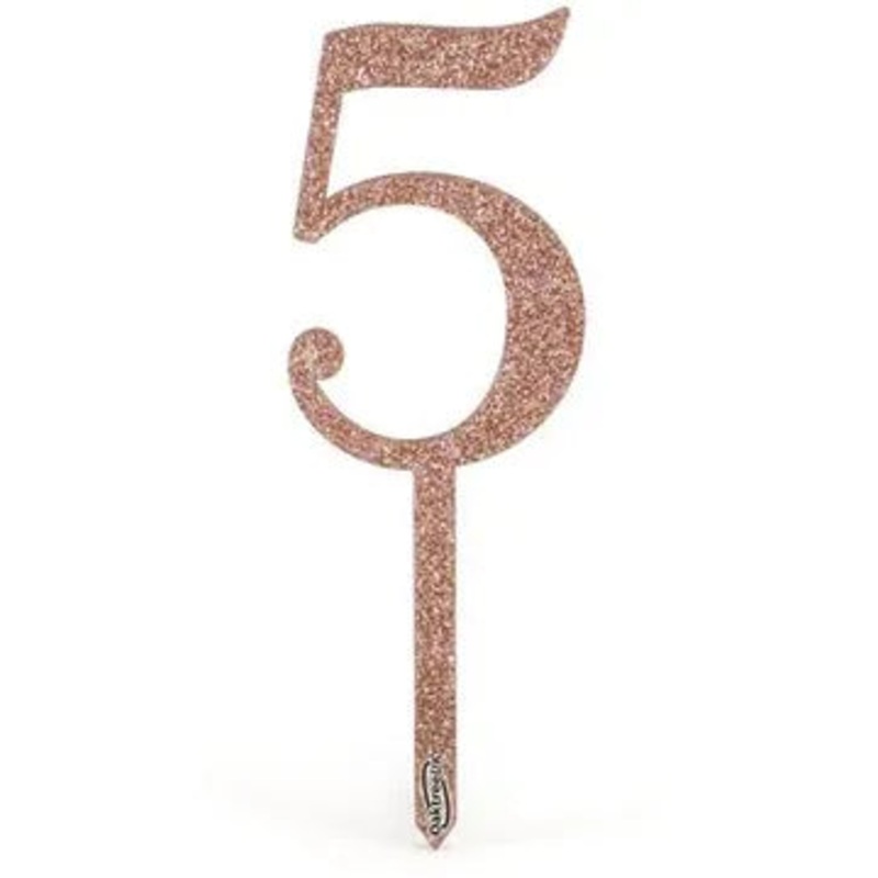 Oaktree Acrylic Sparkling Fizz Rose Gold Cake Topper No.5 H150mm x W48mm