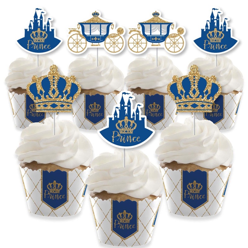 Royal Prince Charming - Cupcake Decorations - Baby Shower or Birthday Party Cupcake Wrappers and Treat Picks Kit - Set of 24