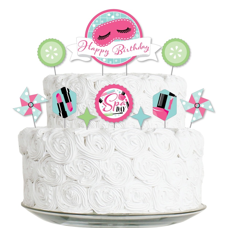 Spa Day - Birthday Party Cake Decorating Kit - Happy Birthday Cake Topper Set - 11 Pieces