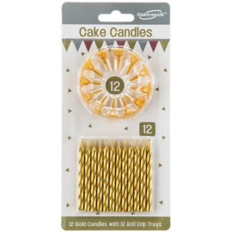 Spiral Cake Candles Metallic Gold 12 Candles and 12 Holders