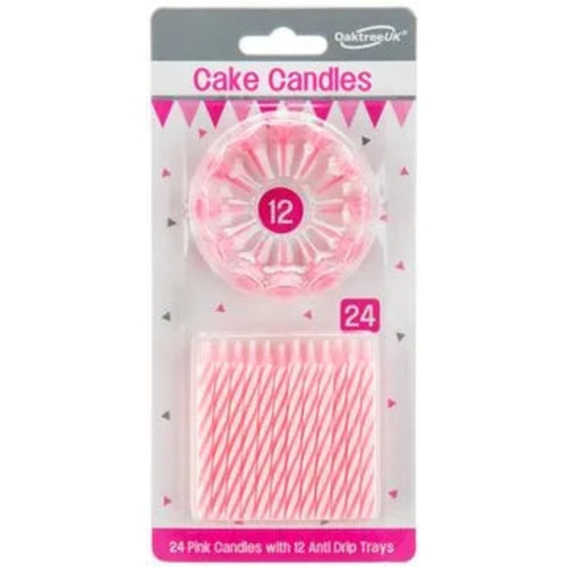Spiral Cake Candles Pink Mix 24 Candles and 12 Holders