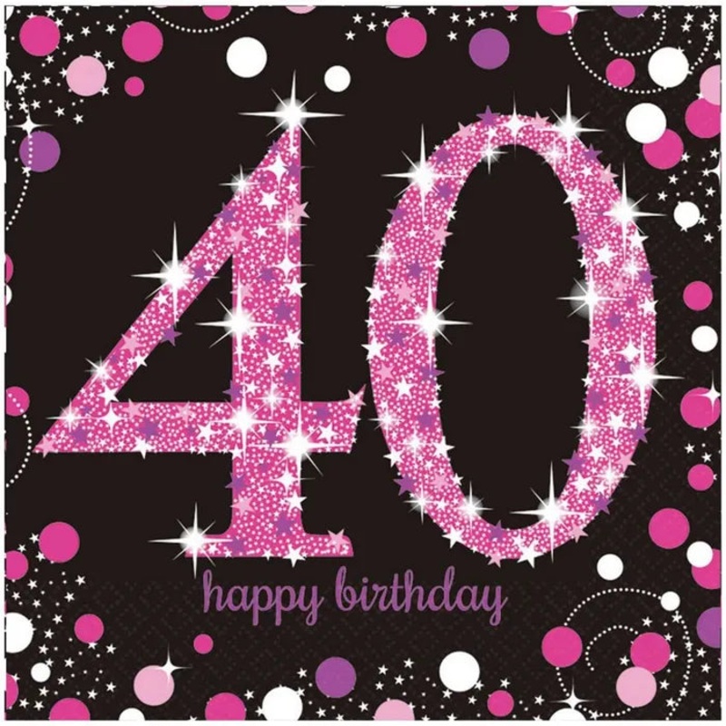 PINK CELEBRATION 40TH BIRTHDAY LARGE NAPKINS / SERVIETTES (PACK OF 16)