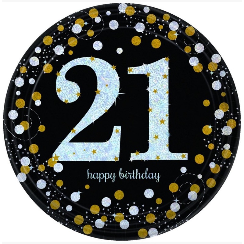 SPARKLING CELEBRATION 21ST BIRTHDAY LARGE PAPER PLATES (PACK OF 8)