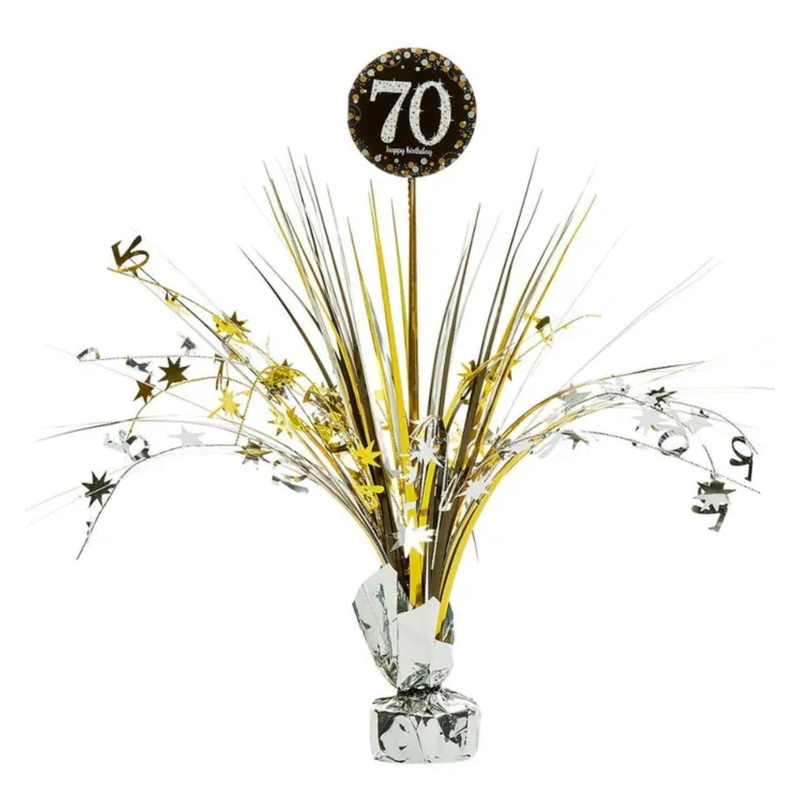 SPARKLING CELEBRATION 70TH BIRTHDAY FOIL SPRAY CENTREPIECE