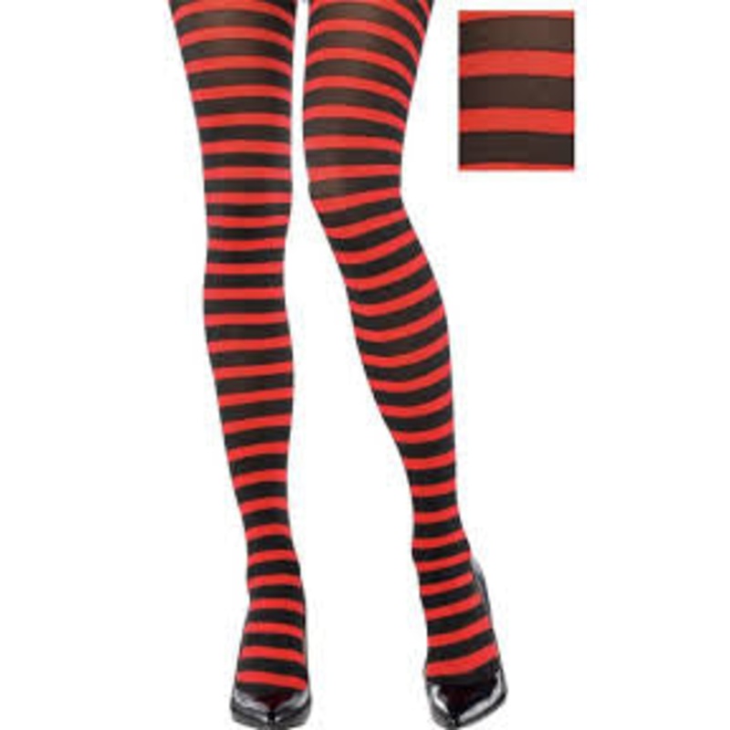 ADULTS RED & BLACK STRIPED TIGHTS