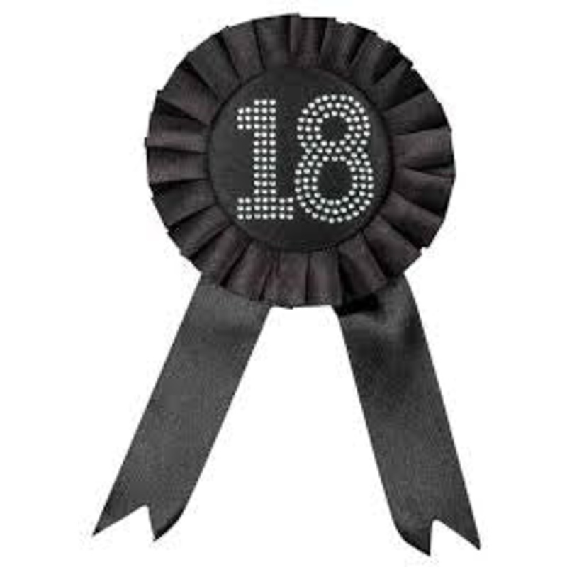 BLACK 18TH ROSETTE BADGE WITH DIAMANTS