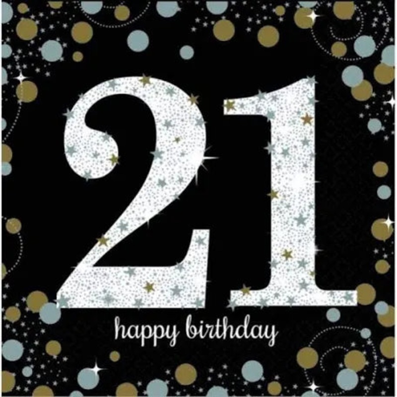 SPARKLING CELEBRATION 21ST BIRTHDAY LARGE NAPKINS / SERVIETTES (PACK OF 16)