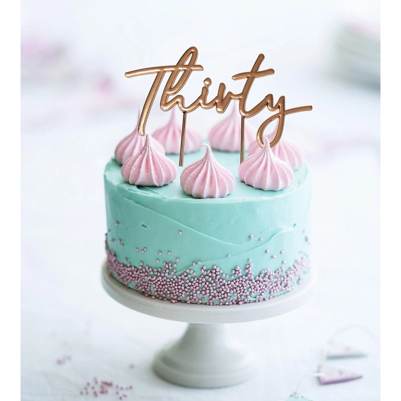 THIRTY ROSE GOLD METAL CAKE TOPPER