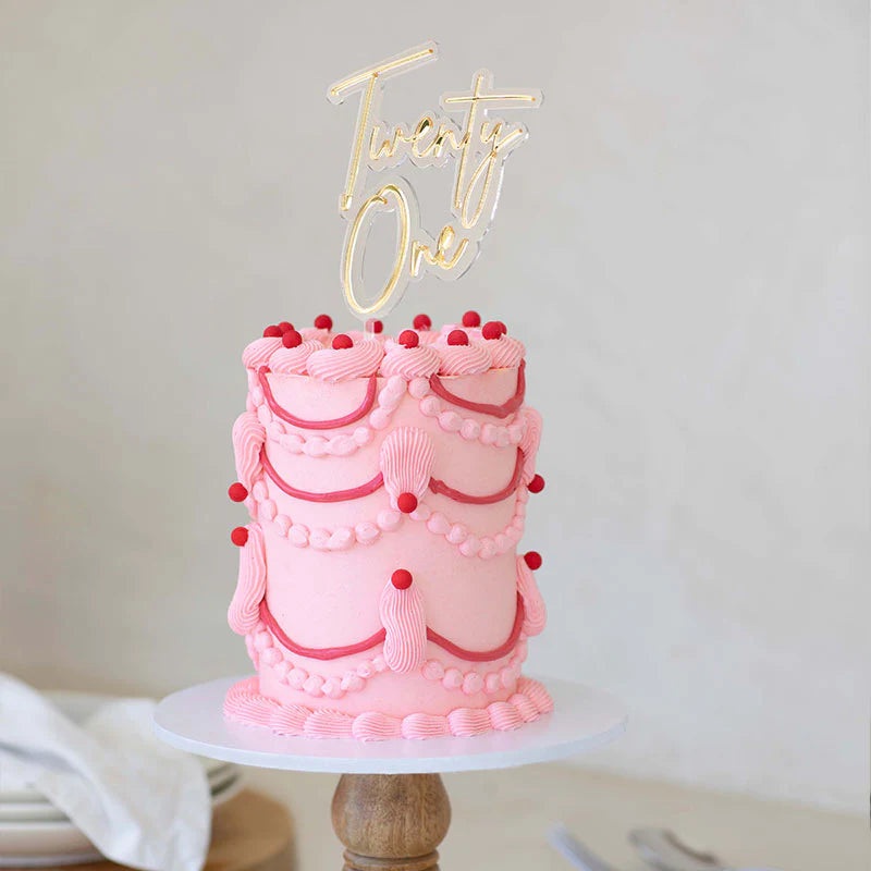 TWENTY ONE GOLD & CLEAR ACRYLIC CAKE TOPPER
