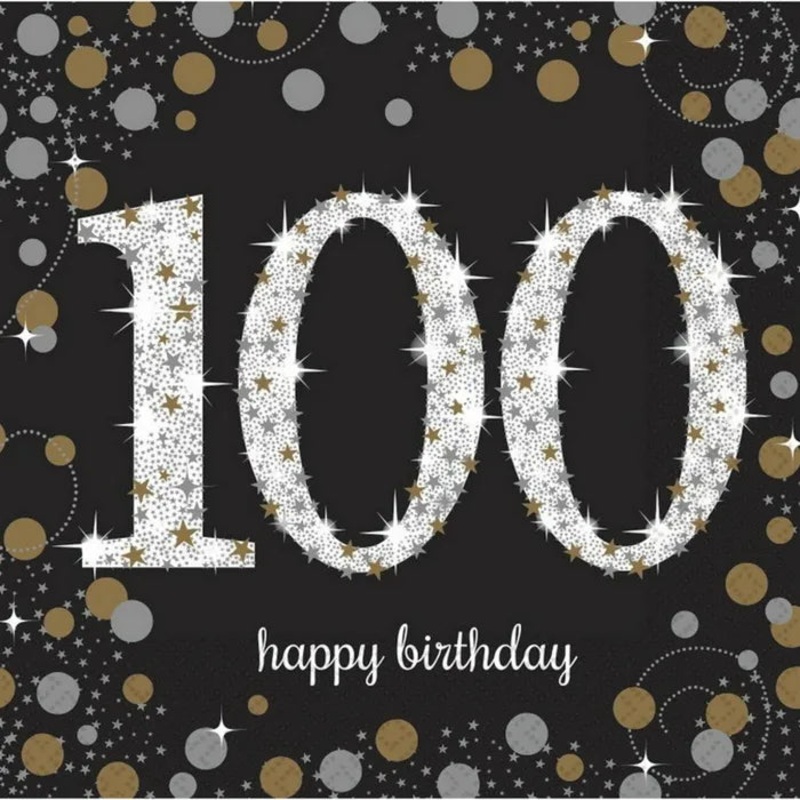 SPARKLING CELEBRATION 100TH BIRTHDAY LARGE PAPER NAPKINS / SERVIETTES (PACK OF 16)