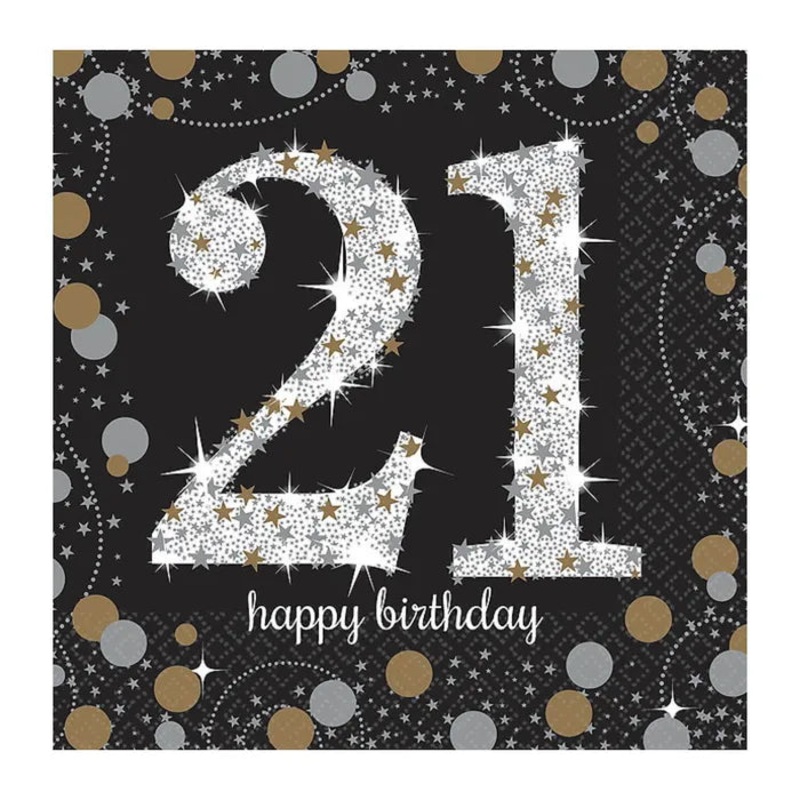SPARKLING CELEBRATION 21ST BIRTHDAY SMALL NAPKINS / SERVIETTES (PACK OF 16)