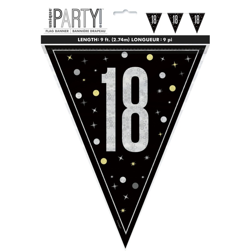 Black Glitz 18th Birthday Flag Banner