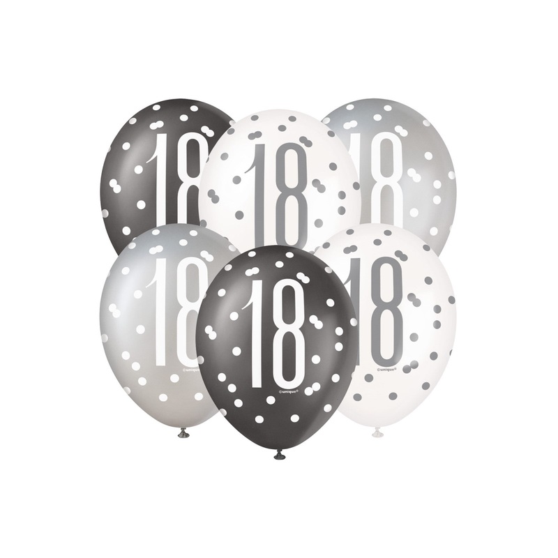 Black Glitz 18th Birthday Latex Balloons 6pk