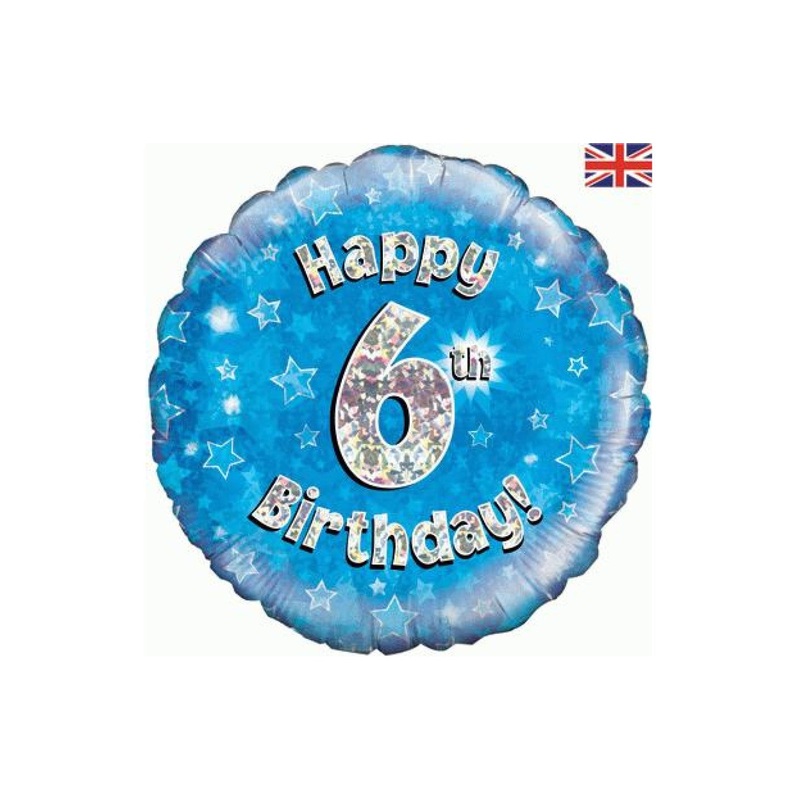 Blue Happy 6th Birthday Foil Balloon