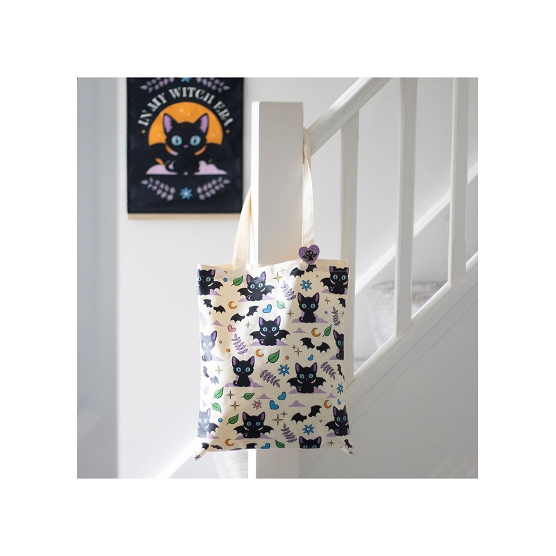 Cat Tote Bag with Pin Badge