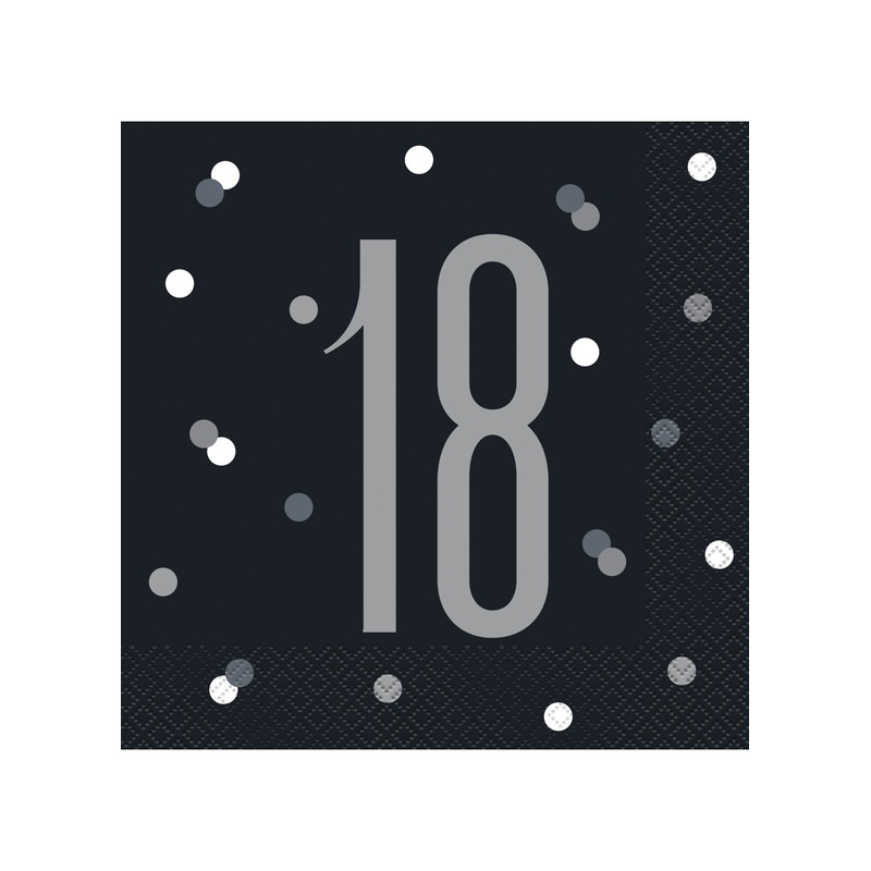 Black Glitz Age 18 Napkins 16pk
