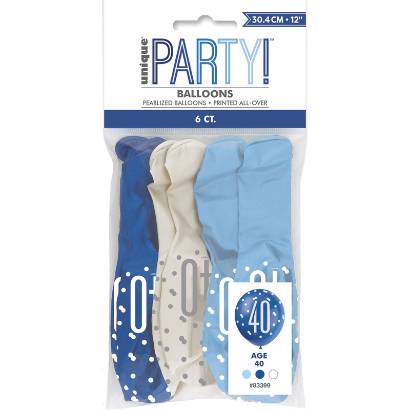 Blue Glitz 40th Birthday Latex Balloons 6pk
