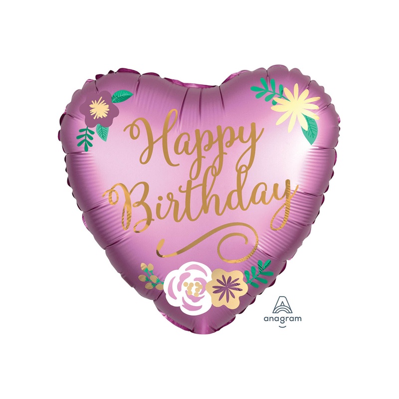 Satin Pink Heart Birthday Balloon