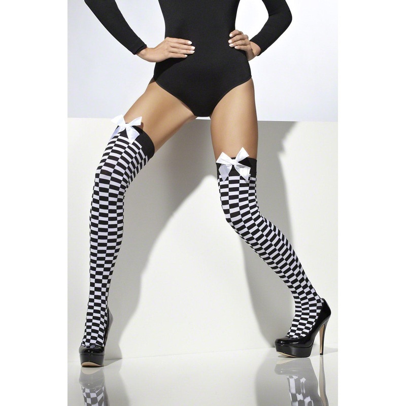 Black & White Check Stockings With Bow