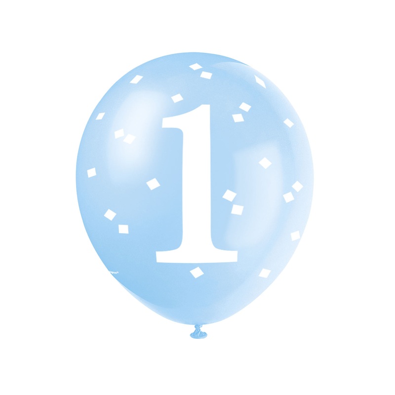 Blue Gingham 1st Birthday Balloons 5pk
