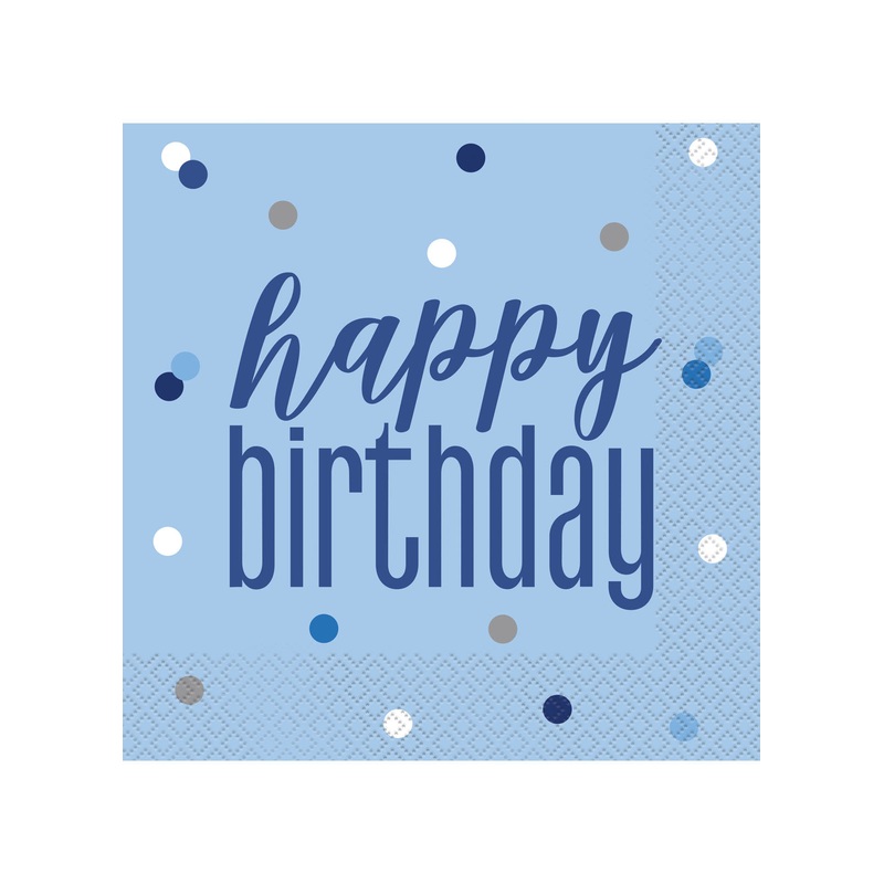 Blue Glitz Happy Birthday Napkins 16pk