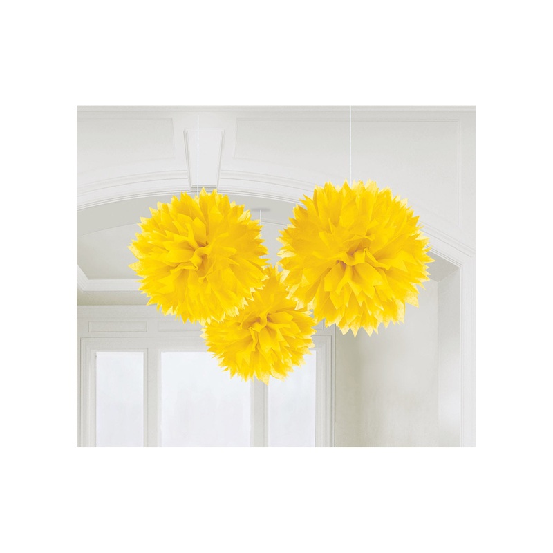 Yellow Fluffy Hanging Decorations 3pk