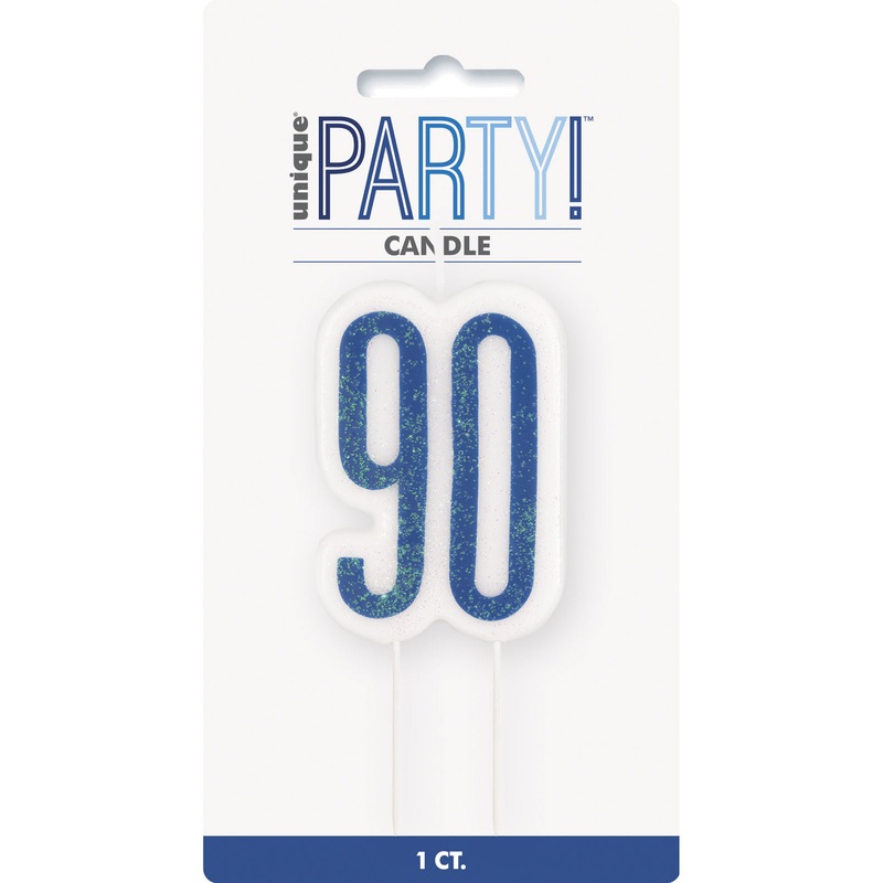Blue Glitz Age 90 Candle