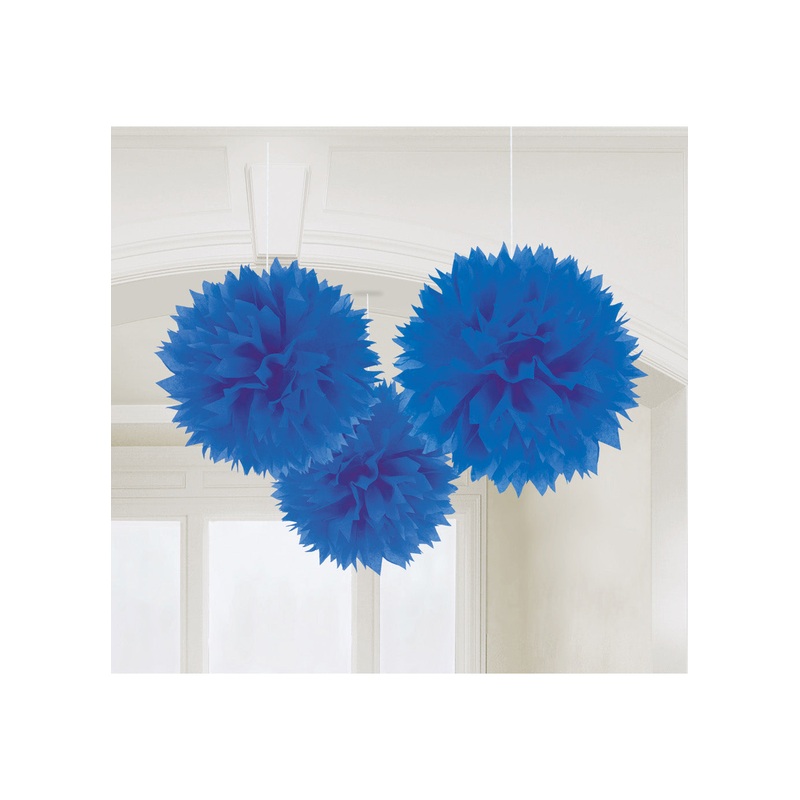 Royal Blue Fluffy Hanging Decorations 3pk