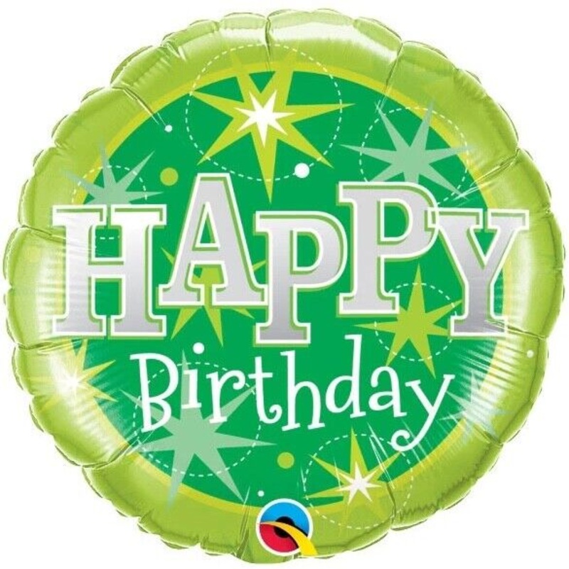 18'' RND BDAY GREEN SPARKLE