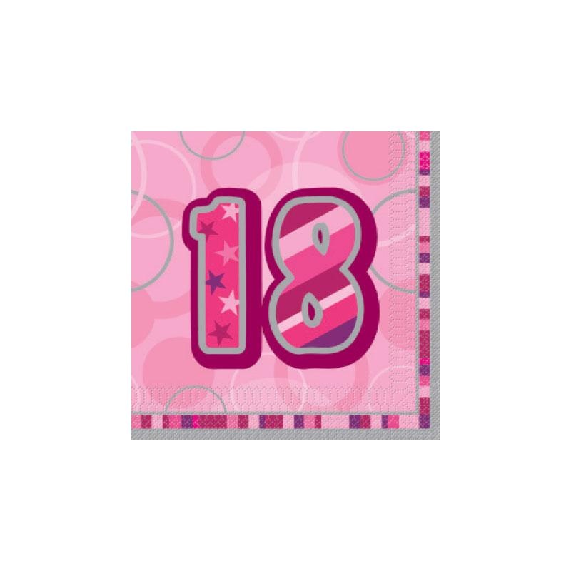18TH BIRTHDAY NAPKINS PINK GLITZ (16PK)