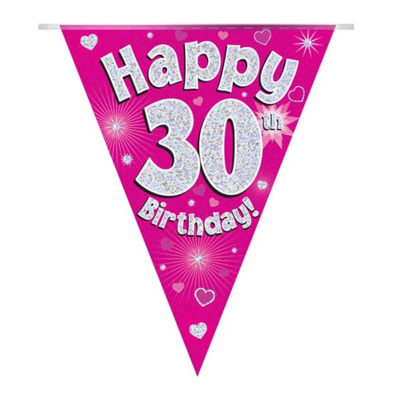 30th Birthday Bunting Pink - 11 Flags 3.9M