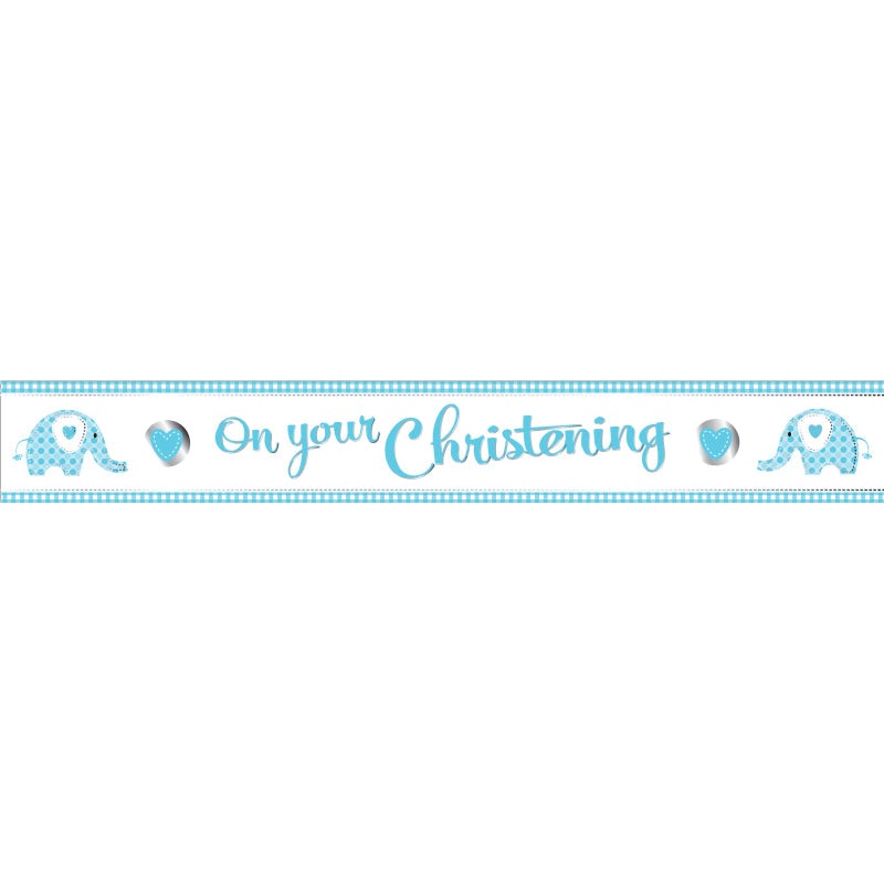 CHRISTENING BLUE ELEPHANT FOIL BANNER 9FT