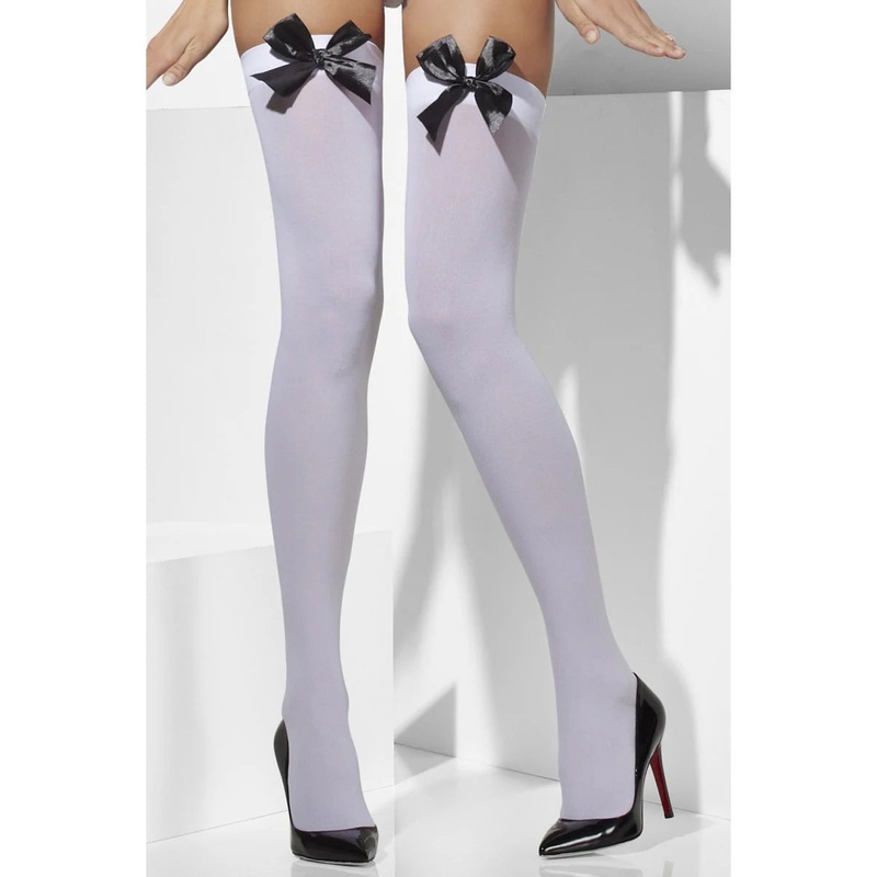 Opaque Hold-Ups, White, with Black Bows