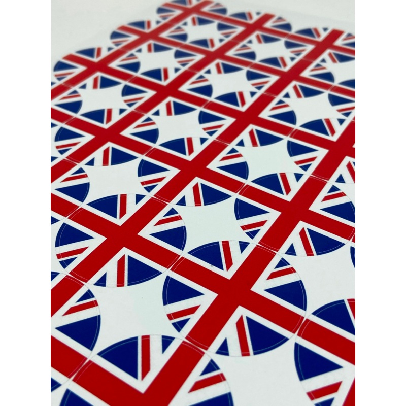 Union Jack Stickers 35 per sheet greaf for loot bags, sweet cane candy bags 37mm
