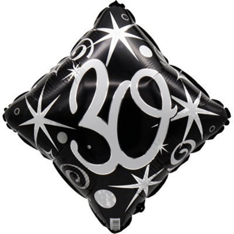 Ballon Mylar 18 Po - Losange noir et argent 30 ans