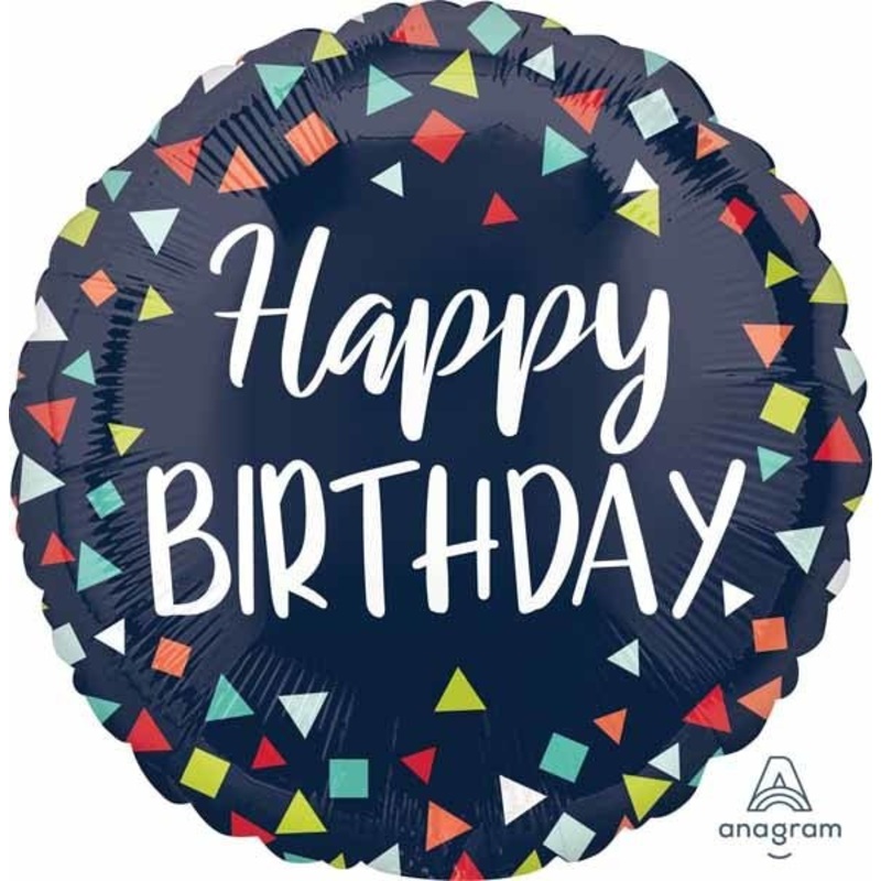 Ballon Mylar 18Po - Happy Birthday (Confettis)