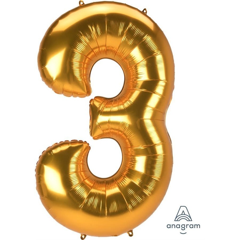 Ballon Mylar 53Po - Chiffre 3 (Or)