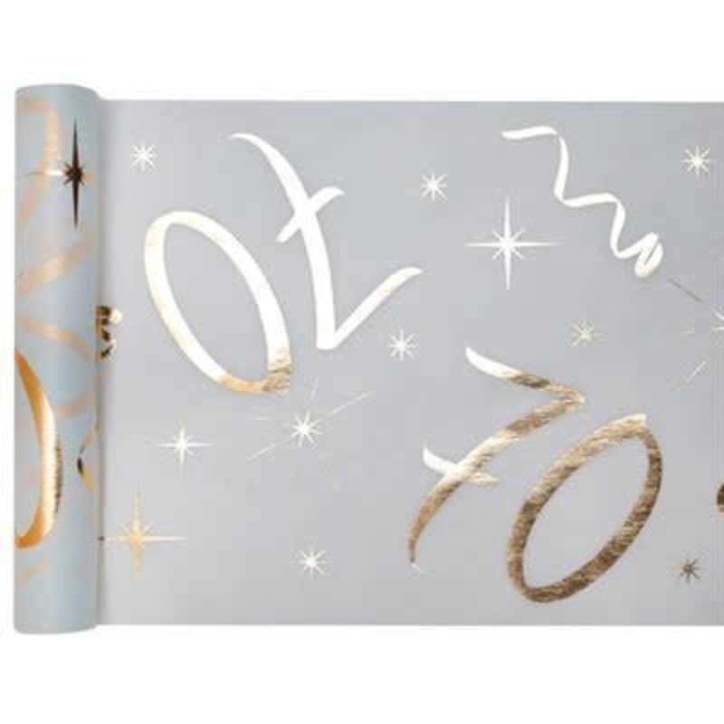 Chemin De Table Blanc et Or 70 Ans