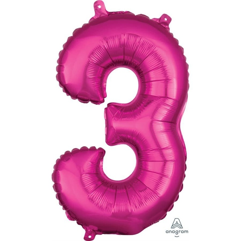 Ballon Mylar 16" - Nombre 3 Magenta