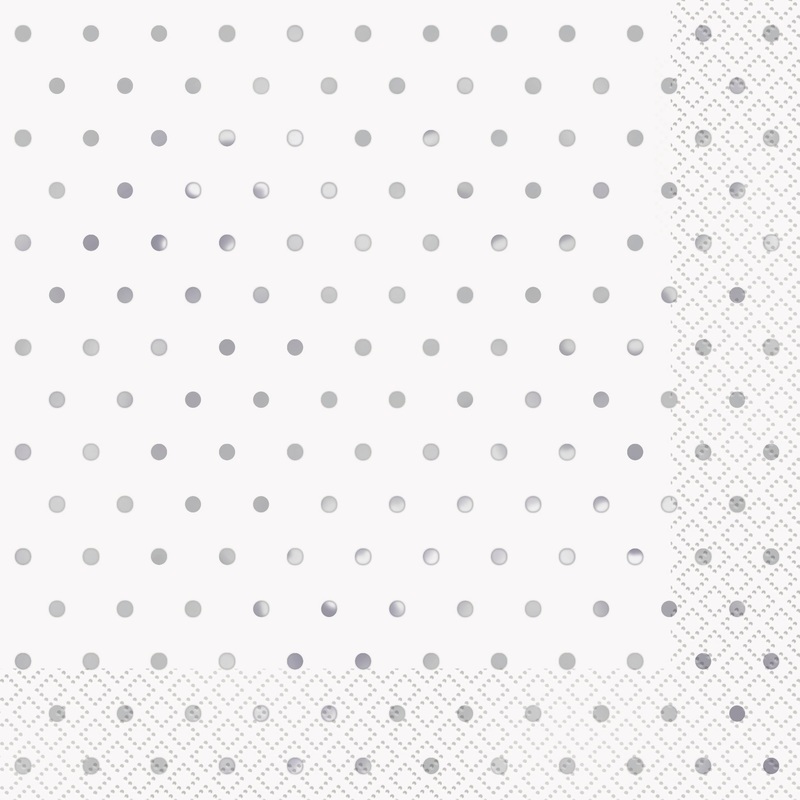 Serviettes de table (16) - Blanc pois argent