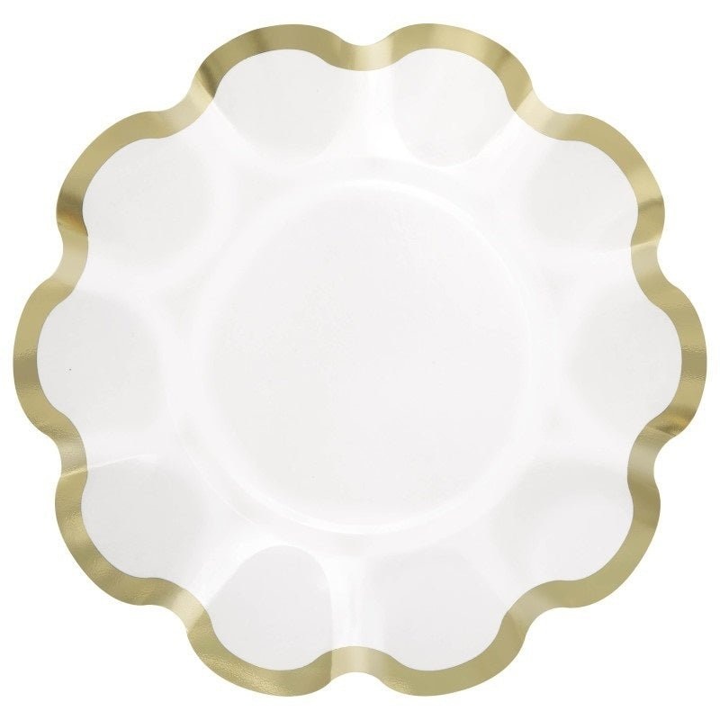 Assiettes  volants 8.35po (8) - Blanc et or