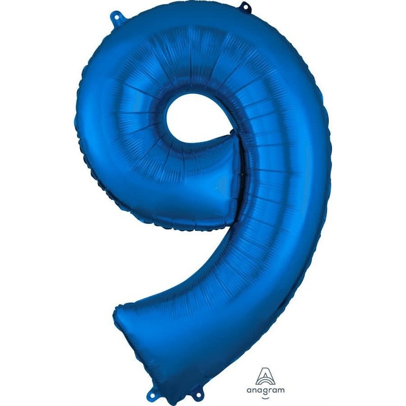 Ballon Mylar 16" - Nombre 9 Bleu